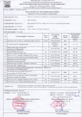 Giấy kiểm định chất lượng của Viện KHCN- Bộ GTVT.
